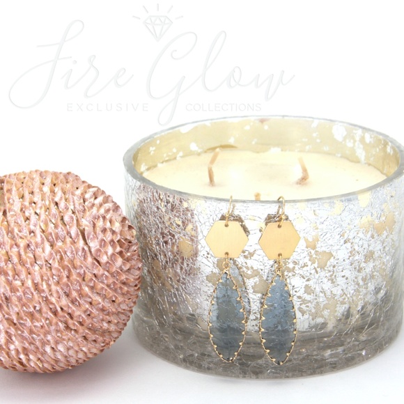 Gray Teardrop Gem Brushed Gold Tone Hex Earrings - Picture 10 of 11